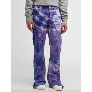 NEW Amiri Men's Cracked Tie Dye Carpenter Purple White Flare Wide Jeans Size 38